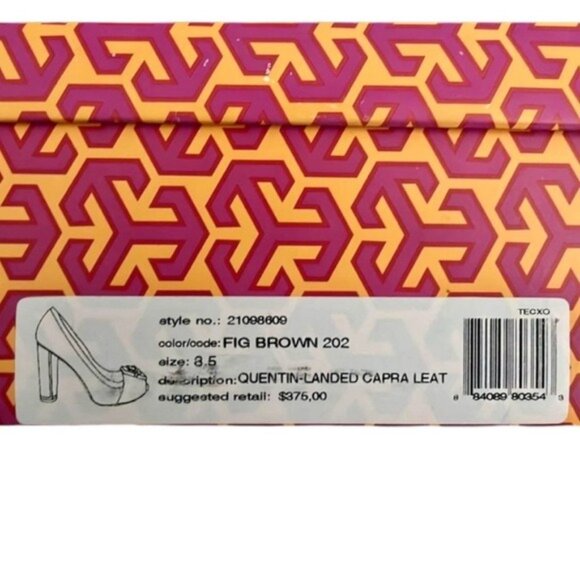 Tory Burch Peep Toe Quentin Landed Capra Fig Brown Leather Heels Size 8.5 - Picture 12 of 12